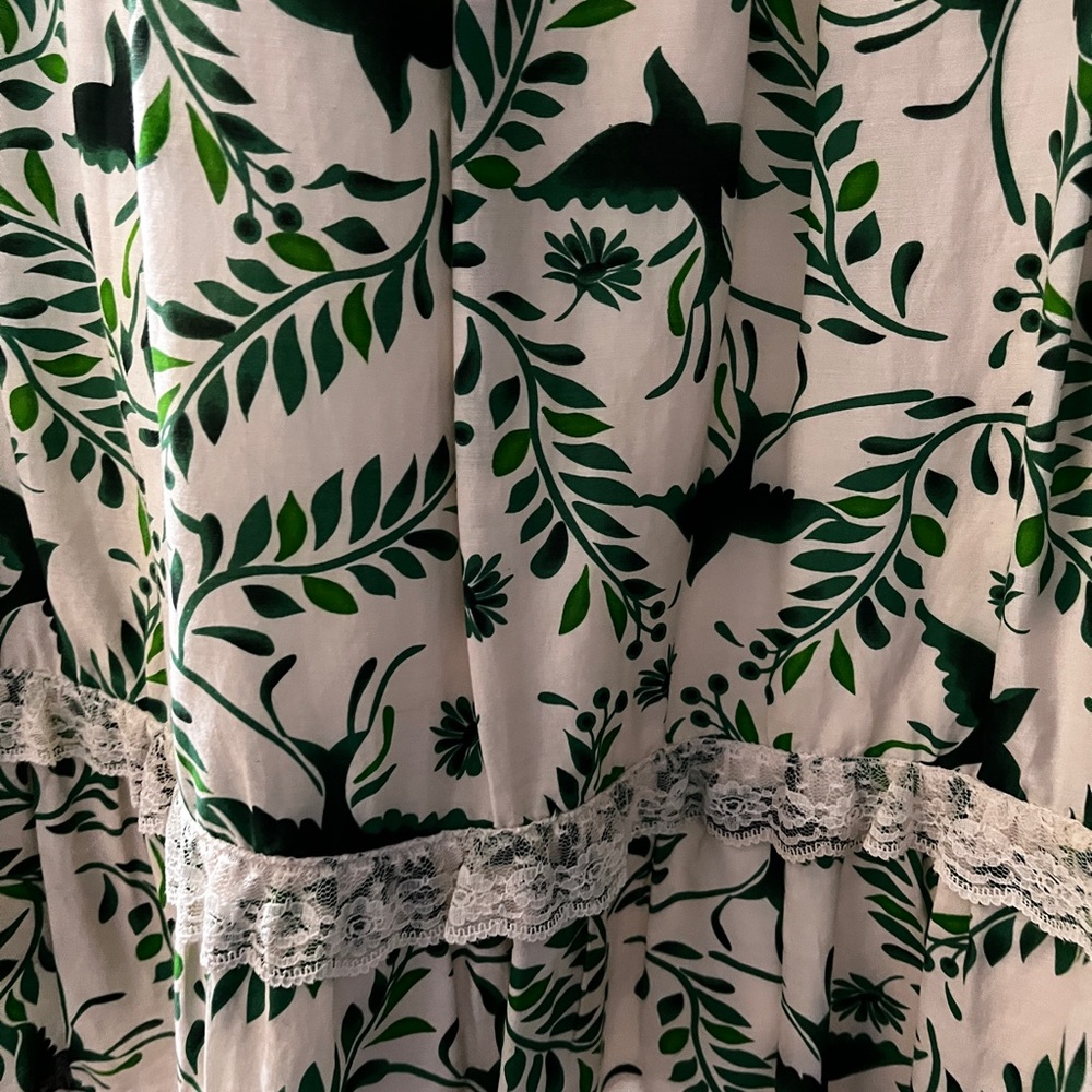 Green and White Floral Dress with Lace Trim